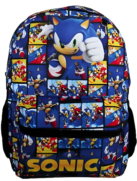 Mochila Sonic Infantil Juvenil Aulas Costas Cor Azul Desenho do tecido Liso
